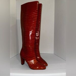 Longchamp Embossed Croc Burnt Orange Knee Boots 40=9